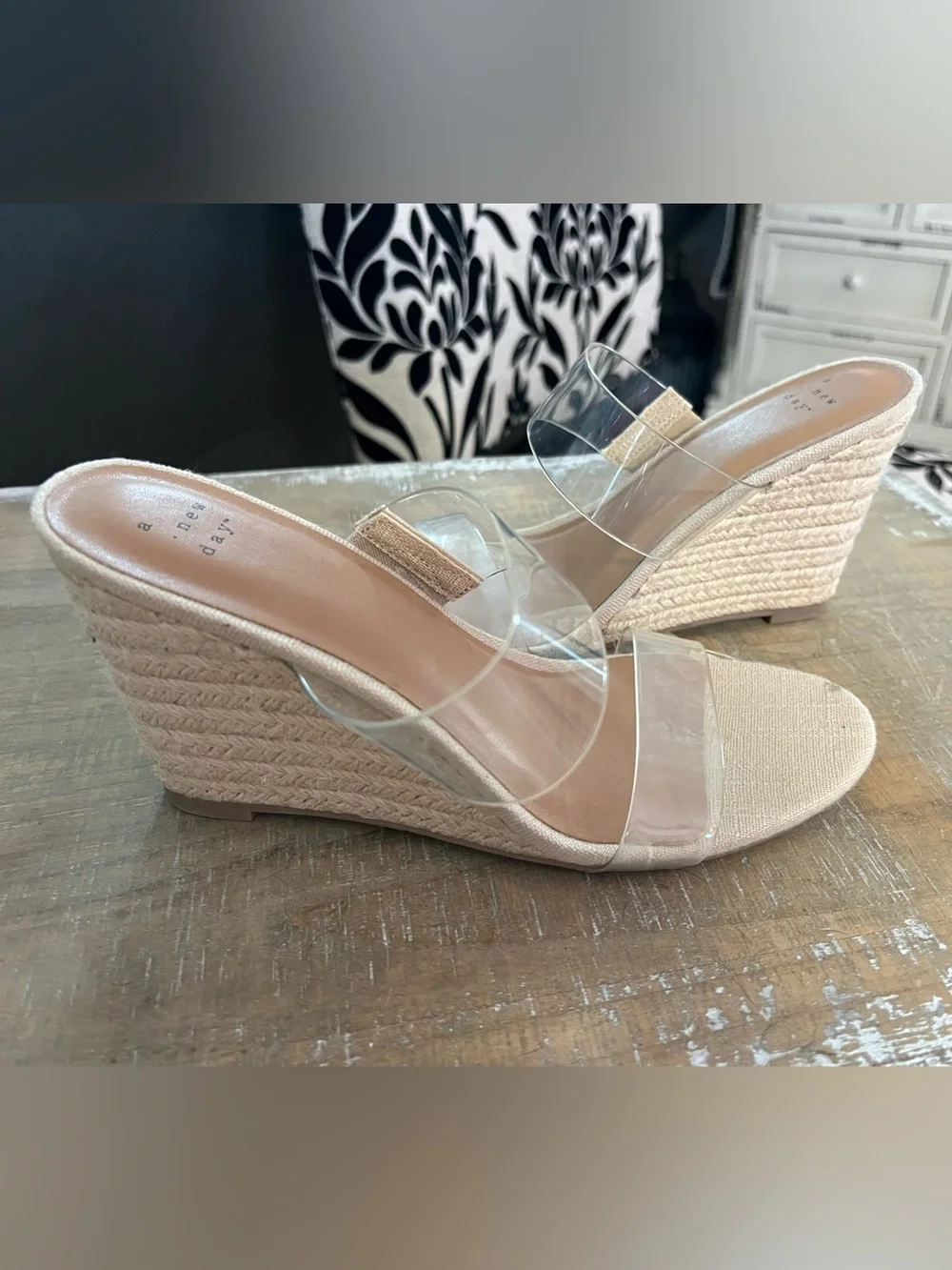 a new day Clear Strap Espadrille Wedge Sandals - Beige